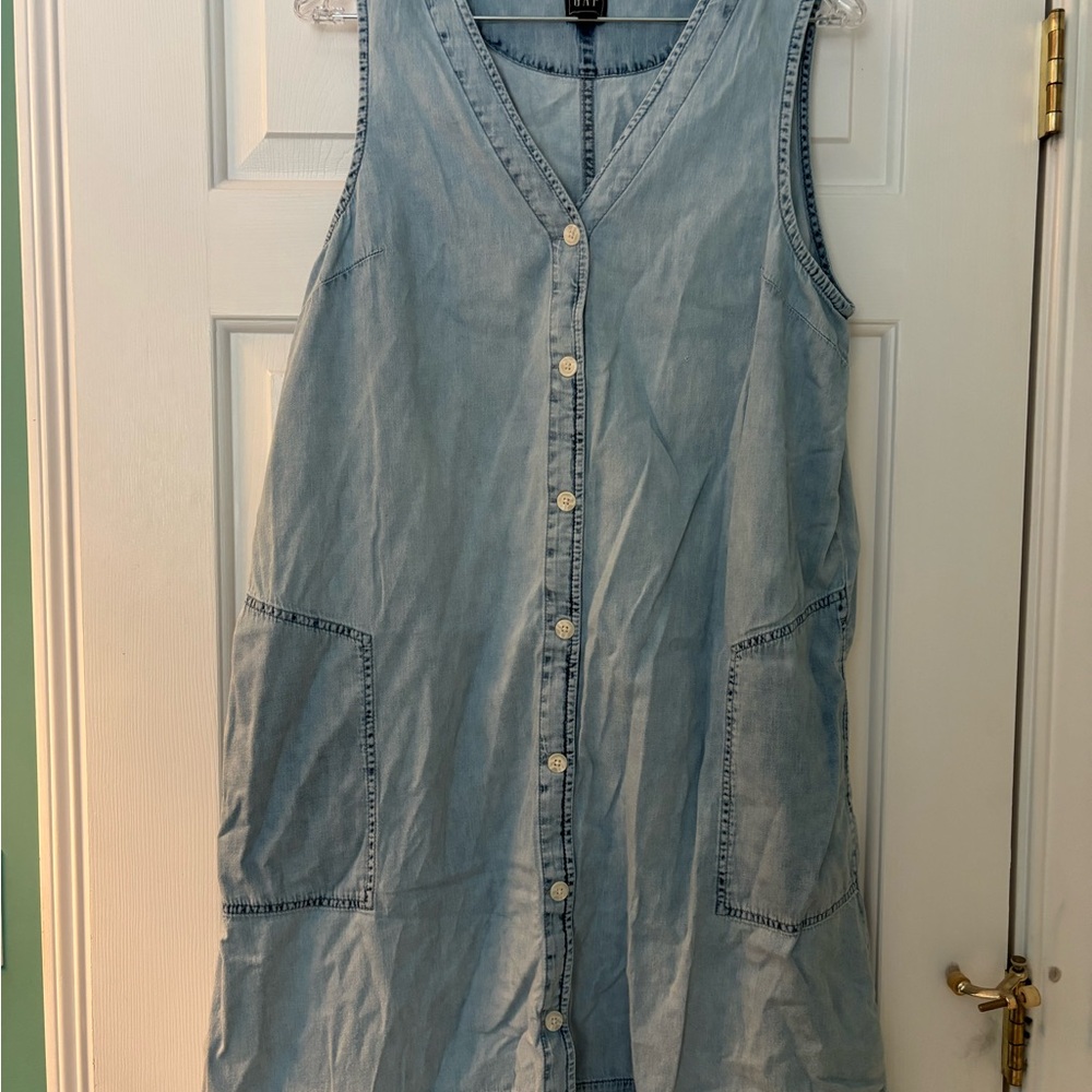 GAP Light Blue Button-Front Midi Dress